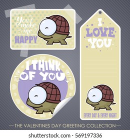 Romantic greeting set. Vector elements with lovely animal characters.