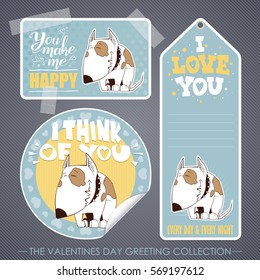 Romantic greeting set. Vector elements with lovely animal characters.