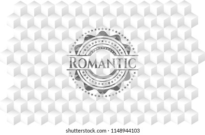 Romantic grey badge with geometric cube white background