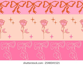 Fondo romántico Groovy con arcos y rosas. Diseño minimalista simple para bodas, día de San Valentín. Ilustración de lujo de moda en estilo vintage de los años 70. 