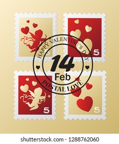 romantic grungy post stamps for valentine day, Happy Valentines Day Card, Wedding card, Old vector marriage invitation postale cards for scrapbook or save date letters , Retro vintage style, vector.