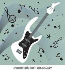 Romantic Guitar and notes illustration. Vector illustration.