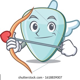 Romantic guitar plectrum Cupid cartoon character with arrow and wings