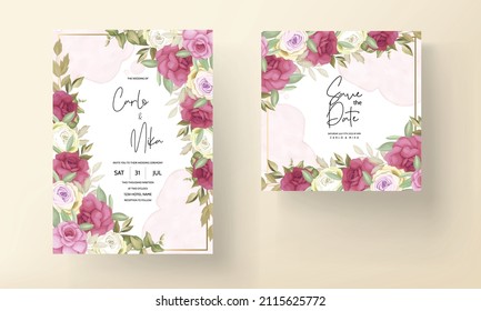 romantic hand drawing flower rose wedding invitation card