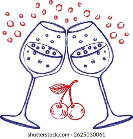 Romântico mão desenhado coquetel óculos coleção Cheers, conceito de amor