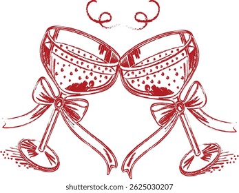 Romantic Hand Drawn Cocktail Glasses Collection  Cheers, Love Concept