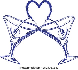 Romantic Hand Drawn Cocktail Glasses Collection  Cheers, Love Concept