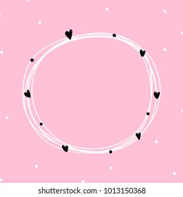 Rotulador de garrapatas con corazón. Marco de línea en el fondo de puntos para tarjeta, afiche, banner.