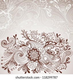 Romantic hand drawn floral background with label, illustration design, vector