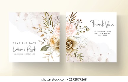 Romantic hand drawn floral wedding invitation card
