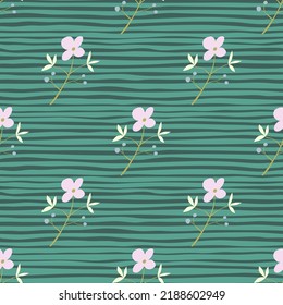 Romantic hand drawn flower seamless pattern. Simple abstract floral wallpaper. Doodle plants endless background. Design for fabric, textile print, wrapping paper, cover. Vector illustration