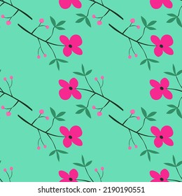 Romantic hand drawn flower seamless pattern. Simple abstract floral wallpaper. Doodle plants endless background. Design for fabric, textile print, wrapping paper, cover. Vector illustration