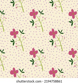 Romantic hand drawn flower seamless pattern. Simple abstract floral wallpaper. Doodle plants endless background. Design for fabric, textile print, wrapping paper, cover. Vector illustration