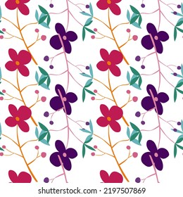 Romantic hand drawn flower seamless pattern. Simple abstract floral wallpaper. Doodle plants endless background. Design for fabric, textile print, wrapping paper, cover. Vector illustration