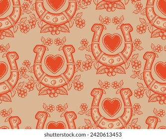 Romantic hand drawn  Love Theme Tattoo art  seamless pattern. Horse Shoes trendy retro style. Vector,Design for fashion , fabric, textile, wallpaper , wrapping and all prints 