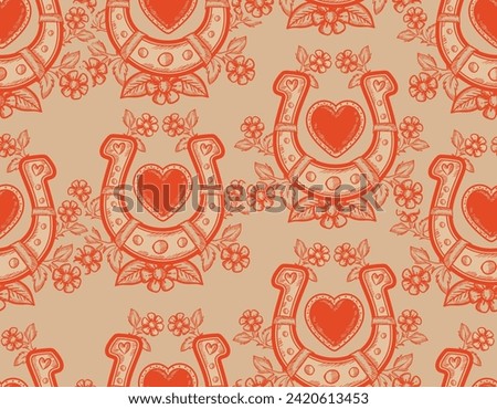 Romantic hand drawn  Love Theme Tattoo art  seamless pattern. Horse Shoes trendy retro style. Vector,Design for fashion , fabric, textile, wallpaper , wrapping and all prints 