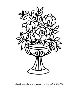 Romantic hand drawn rose, peony flower, and leaf branch clip art illustration elements