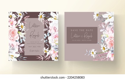 romantic hand drawn watercolor floral invitation card template