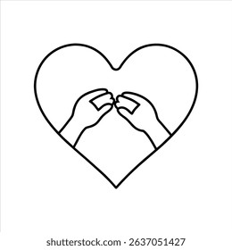 Romantic Hand Heart Symbol Line Art Vector Illustration