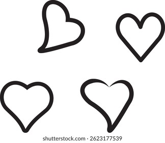 Romantic Hand-Drawn Calligraphy Heart Icons – Vector Set for Valentine, Wedding, and Love Designs
