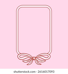 Romantic hand-drawn frame with a bow and ribbons. Linear frame design with a bow, perfect for labels, branding elements, invitations, and stickers