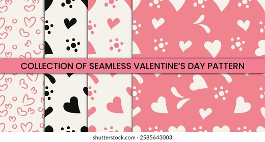 Romantic hand-drawn seamless patterns with hearts and lips, perfect for weddings, gifts, and digital designs.