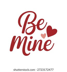 Texto romántico escrito a mano 'Sé mío' con dos corazones rojos sobre un fondo blanco limpio, perfecto para el día de San Valentín.