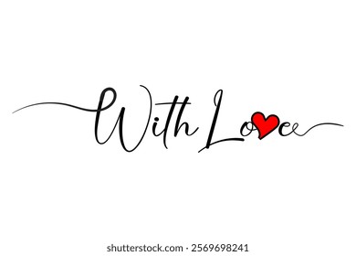 Romantic Handwritten With Love Phrase, Red Heart Design