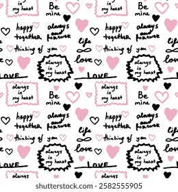 Romantic Handwritten Love Quotes Seamless Pattern