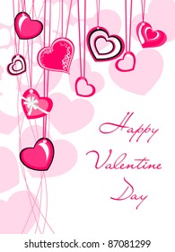 romantic hanging heart concept greeting card for valentine day