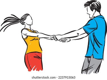 romantic happy couple man and woman holding hands in love concept vector illustration