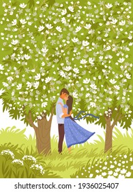 Romantic happy loving couple. Vector illustration. Happy Valentines Day 14 February illustration.