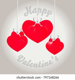 Romantic Happy Valentines Day card. Composition of hearts and festive text. Vector illustration