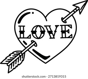 Coração romântico com seta vetor ilustração com texto de amor para Dia dos Namorados e desenhos de casamento em um fundo transparente.