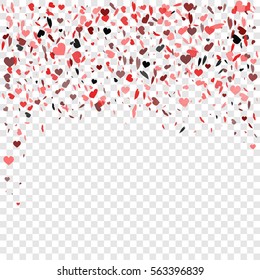 Romantic heart background. Vector illustration for holiday design. Many flying hearts on transparent background. For wedding card, valentine day greetings, lovely frame.
