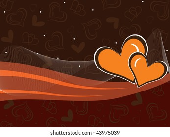 romantic heart background with wave, stripes illustration