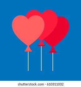 Romantic heart balloons. Flat icon. Good for cards, invitations design. Vector illustration.
