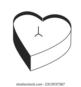 Romantic heart candle front view line art vector cartoon icon. Editorial, magazine spot illustration black and white. Outline object isolated on white. Editable 2D simple drawing, graphic design