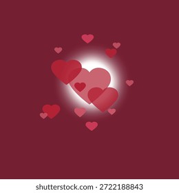 Composición romántica del corazón con un resplandor suave en un fondo oscuro para los diseños y las tarjetas de felicitación del día de San Valentín.