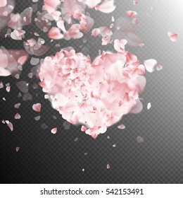 Romantic Heart with falling flower petals blossom. EPS 10 vector file included