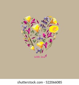 Romantic heart of flowers. Vector.