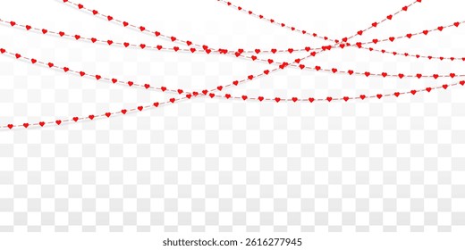 Romantic heart garland with red paper decoration and hanging string includes beautiful border for Valentine card and abstract celebration background in vector design with holiday symbol and art