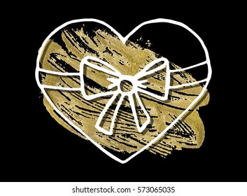 Romantic Heart with Golden Acrylic Stain Greeting Card Vector Illustration.