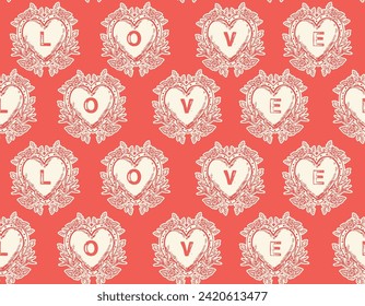 Romantic Heart hand drawn  Love Theme Tattoo art  seamless pattern in trendy retro style. Vector,Design for fashion , fabric, textile, wallpaper , wrapping and all prints 