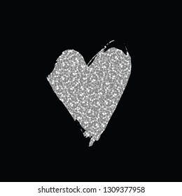 Romantic heart icon. Heart design element for wedding, valentine's day, romantic party, dating. Shining silver confetti sketch. Symbol of love.
