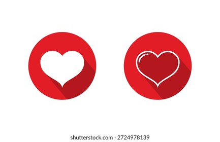 Icono romántico del corazón con la sombra larga. Amor, símbolo de romance