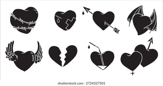 Pack de Vectores de Ilustraciones de corazón romántico para el amor y los Diseños de San Valentín.