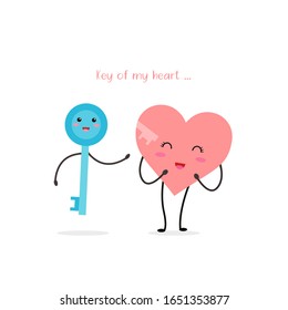 Romantic heart and key kawaii vector