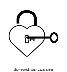 Romantic heart lock love icon | Black Vector illustration |