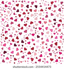 Romantic Heart Pattern. Cute and Playful Seamless Design with Pink, Red, and Burgundy Hearts on White Background, Perfect for Valentine's Day, Scrapbooking, Invitations, Crafts, and Digital Projects